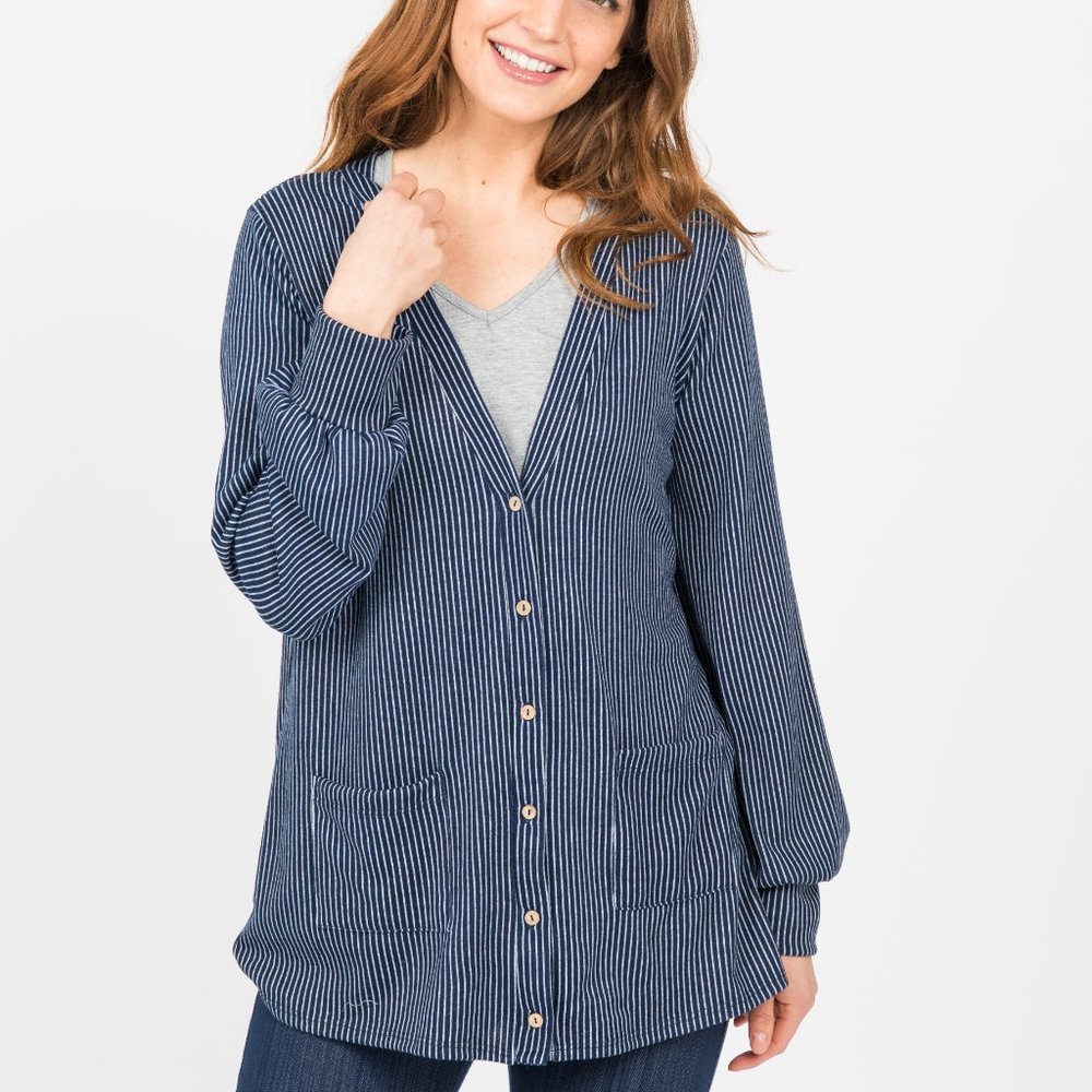Agnes & Dora Blouson Essential Cardigan Navy White - Picture 2 of 3